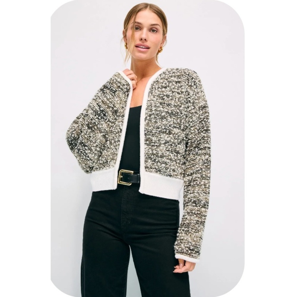 BOSS Flelani Speckled Cardigan Brown Metallic Boucle Virgin Wool Blend Womens M